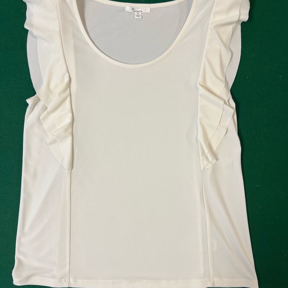 89th & Madison Cream Ruffle Tank Top
